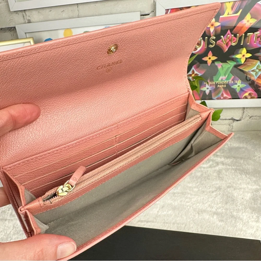 CHANEL WALLET pink leather with Camilla flower and original box BEAUTIFUL WALLET - Picture 6 of 16